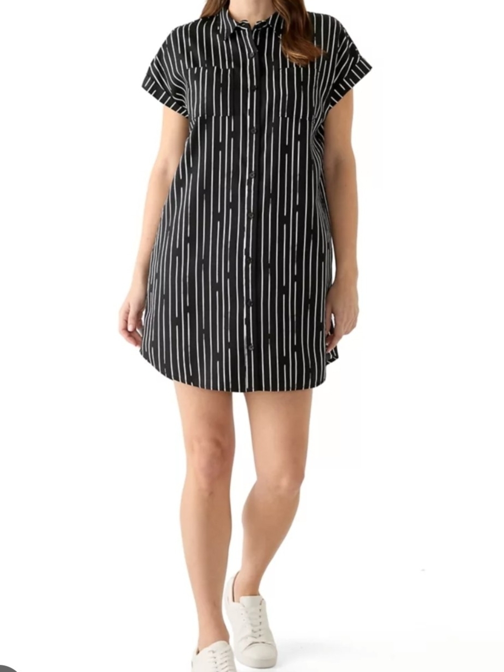 Wonderly Black and White Striped Button-Front Shirt Dress